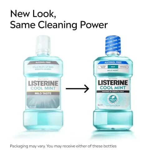 Listerine Cool Mint Alcohol-Free Mouthwash, Mild Mint 500 mL (16.9 Fl Oz) | Kills 99.9% of Bad Breath Germs thumbnail 2