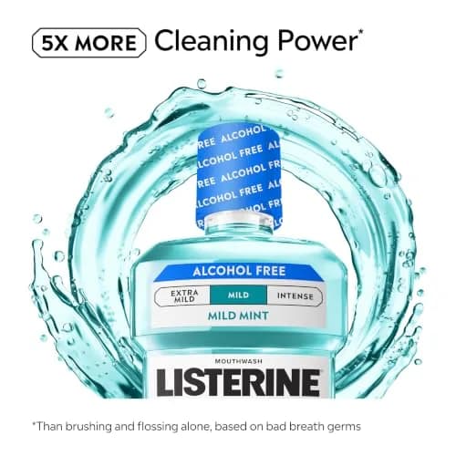 Listerine Cool Mint Alcohol-Free Mouthwash, Mild Mint 500 mL (16.9 Fl Oz) | Kills 99.9% of Bad Breath Germs thumbnail 3