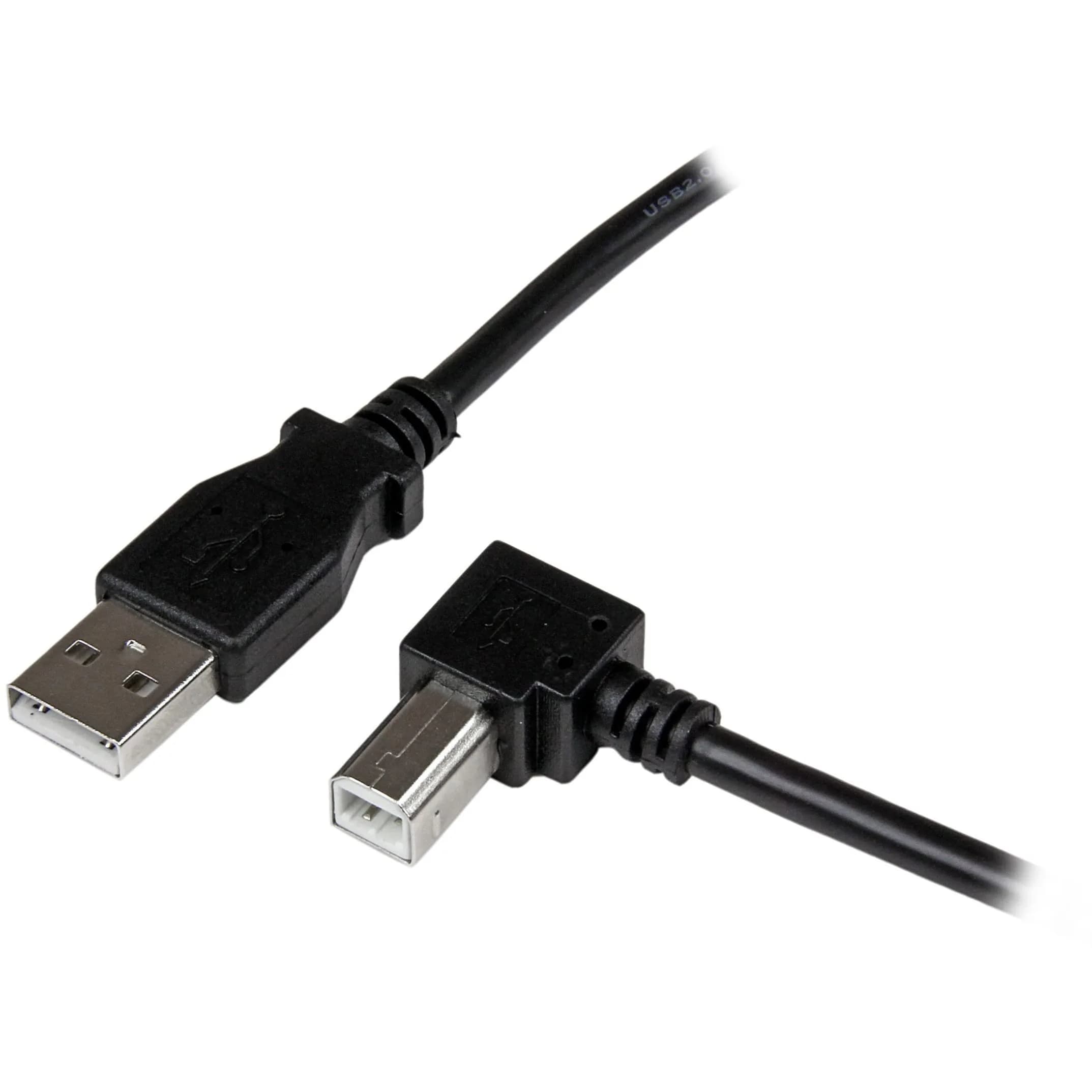 StarTech.com USB 2.0 A to Left Angle B Cable 1m (3.3ft) | Connect Peripherals in Tight Spaces — Black