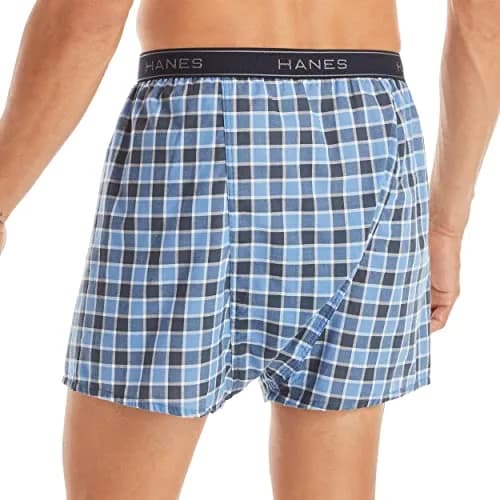 Hanes Men's Tagless Boxer Underwear with Exposed Waistband, 5-Pack, Medium | Breathable Cotton-Poly Blend thumbnail 3