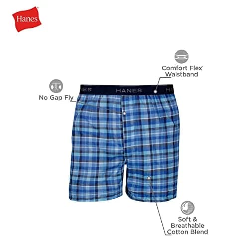 Hanes Men's Tagless Boxer Underwear with Exposed Waistband, 5-Pack, Medium | Breathable Cotton-Poly Blend thumbnail 4