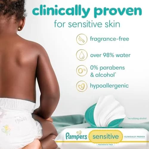Pampers Sensitive Baby Wipes, 56 Count (1 Pack) | Hypoallergenic, Fragrance-Free, Clinically Proven thumbnail 2