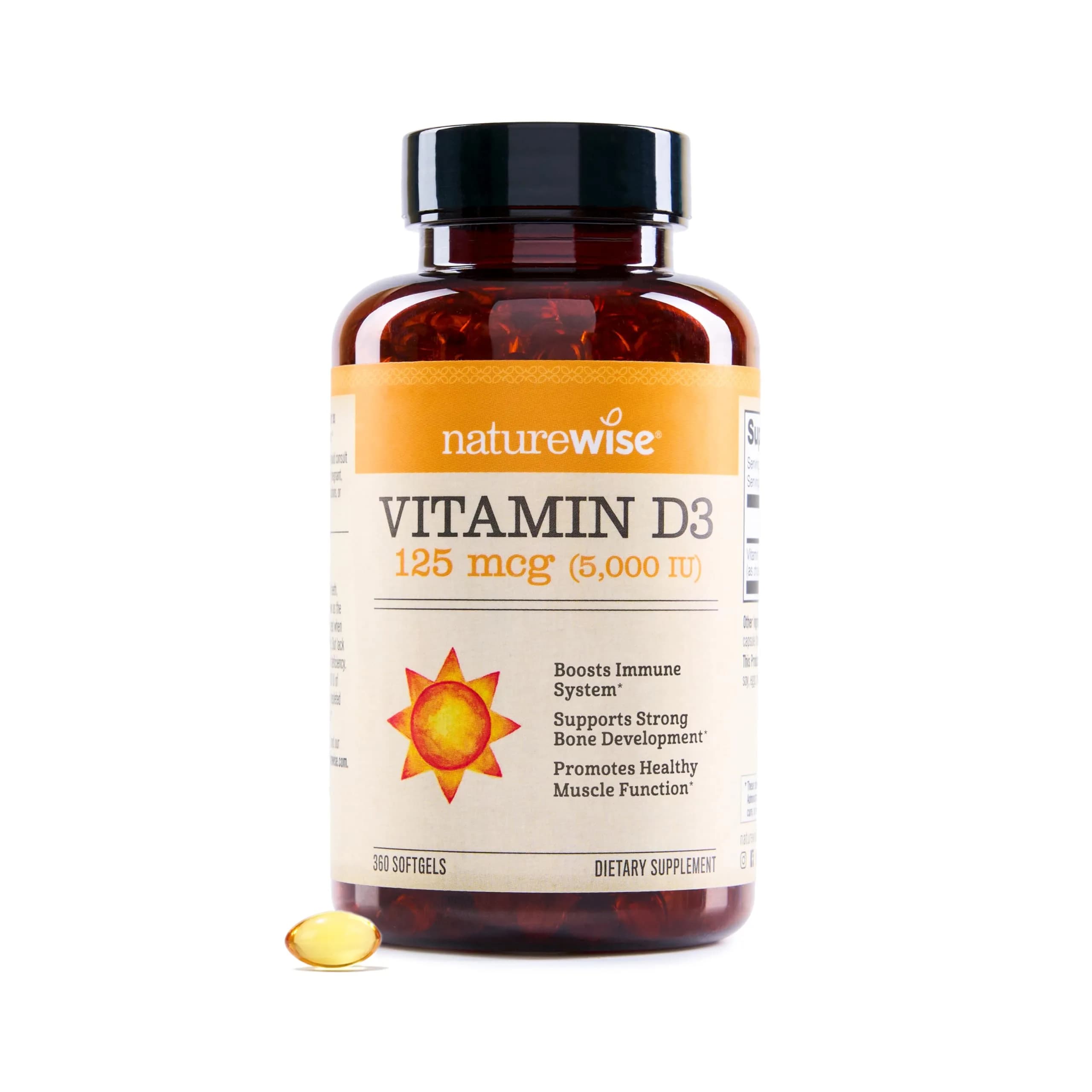 NatureWise Vitamin D3 5000IU Supplement, Immune Support, 360 Mini Softgels | NSF Certified