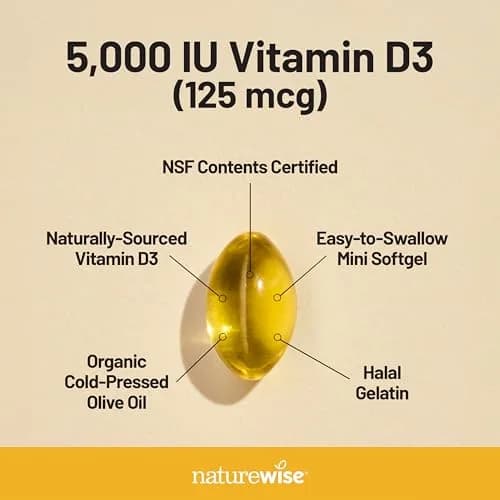NatureWise Vitamin D3 5000IU Supplement, Immune Support, 360 Mini Softgels | NSF Certified thumbnail 4