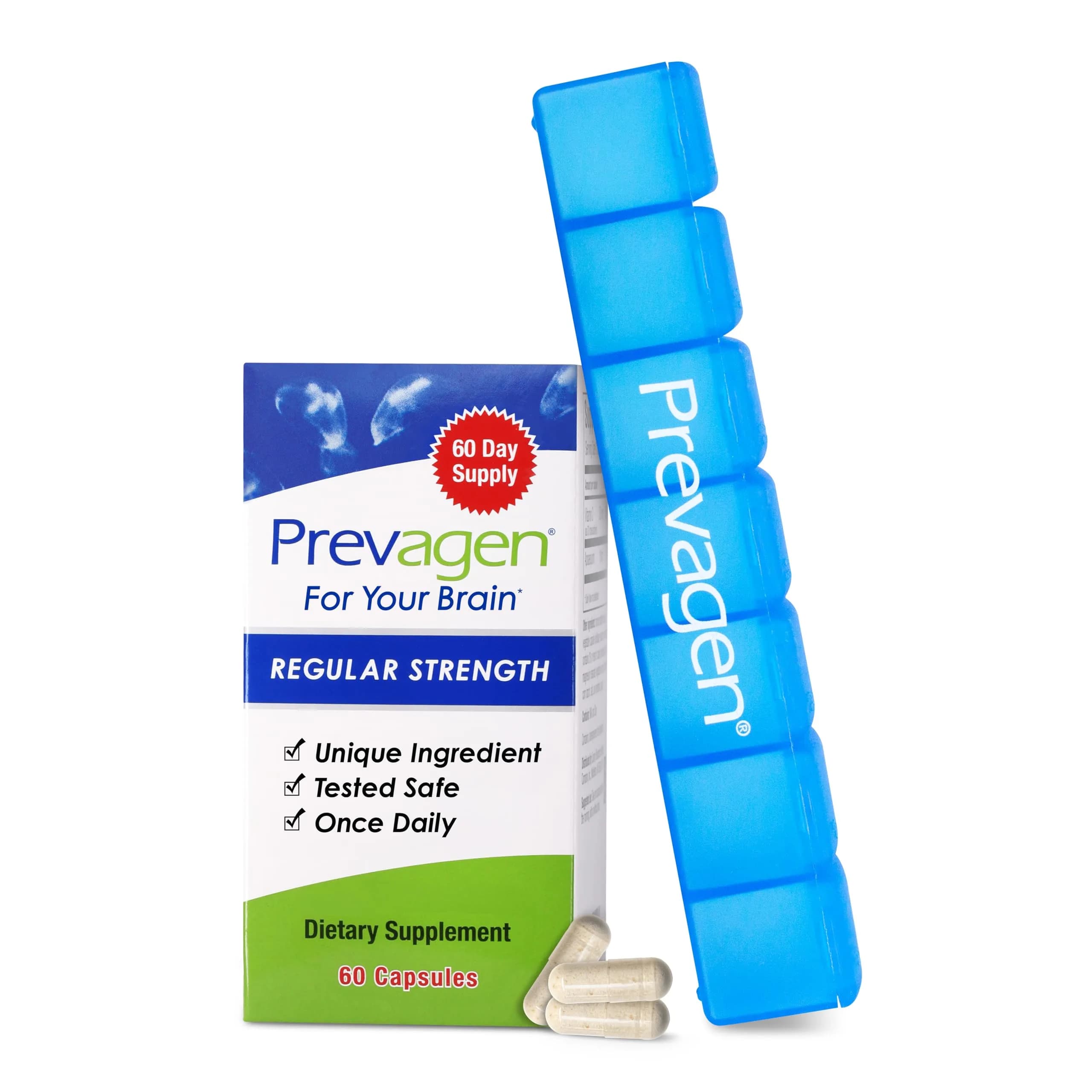 Prevagen Regular Strength with 7-Day Pill Minder, 60 Capsules | Brain Support & Organizing Aid - main product image
