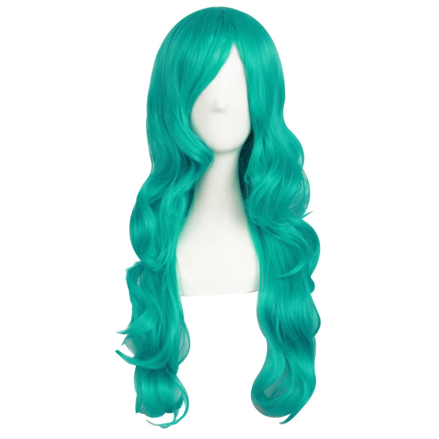 MapofBeauty 24 Inch Long Wavy Side Bangs Anime Cosplay Wig, Dark Teal Green | Heat Resistant Synthetic Fiber
