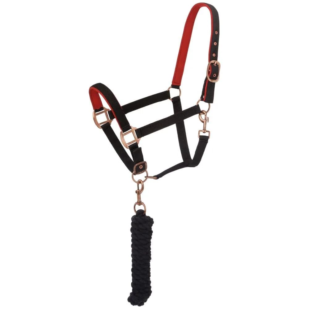 Tough 1 Padded Horse Halter with Antique Hardware and Lead Rope | Nylon, Neoprene Padding, 8ft Cotton Lead - main product image