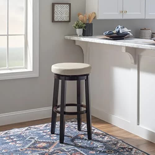 Linon Maya Bar, 29" Rice Stool | Swivel Backless Barstool with Plush Upholstery thumbnail 3