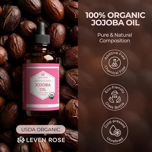 Leven Rose Organic Jojoba Oil for Skin, Hair & Nails 118ml (4 Fl Oz) | USDA Certified Organic Cold-Pressed Carrier Oil thumbnail 2