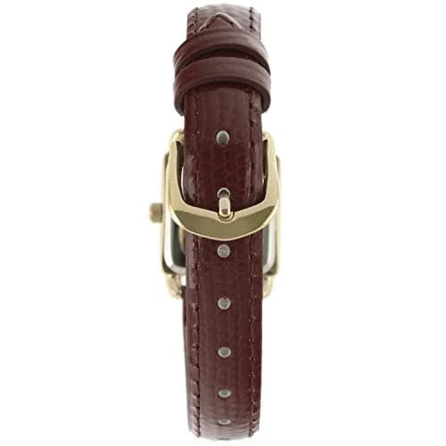 Peugeot Mini Square Gold Tone Crystal Accented Brown Leather Strap Watch 20mm (0.79 inch) | Elegant Analog Watch for Women thumbnail 4