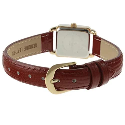 Peugeot Mini Square Gold Tone Crystal Accented Brown Leather Strap Watch 20mm (0.79 inch) | Elegant Analog Watch for Women thumbnail 2