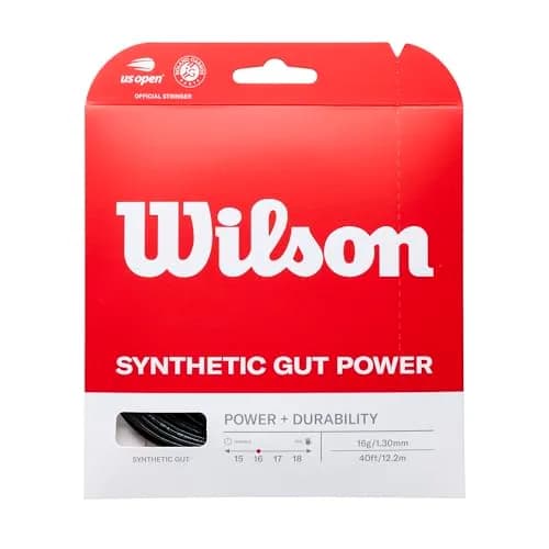 WILSON Synthetic Gut Power 16 Tennis String Set, Black, 16 | Responsive Synthetic Core for All Styles thumbnail 1