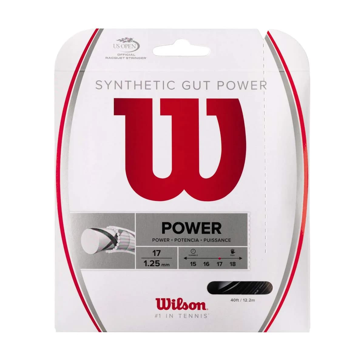 Wilson Synthetic Gut Power 17 Tennis String Set, Black, 17 | Responsive Energy & Classic Core