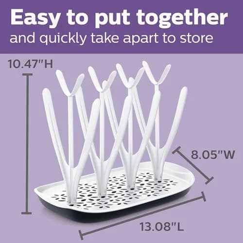 Philips Avent Baby Bottle Drying Rack, White | Fits 8 Bottles & Accessories, Adjustable Design, Detachable Drip Tray thumbnail 3