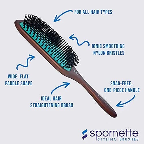 SPORNETTE Ion Fusion Paddle Hair Brush, Ionic Nylon Bristles - For Detangling, Straightening & Smoothing, Medium to Long Hair - All Hair Types For Men, Women and Children | Ionic Nylon Bristles thumbnail 6