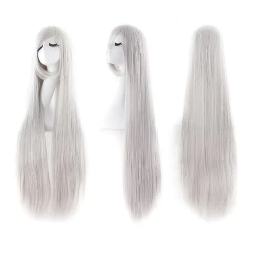 MapofBeauty Anime Long Straight Wig with Oblique Bangs, 100cm (39 Inch) Silver Gray | Heat Resistant Synthetic Fiber thumbnail 4