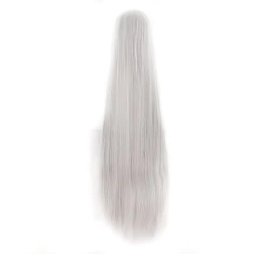 MapofBeauty Anime Long Straight Wig with Oblique Bangs, 100cm (39 Inch) Silver Gray | Heat Resistant Synthetic Fiber thumbnail 3