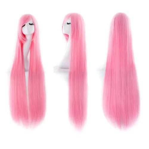 MapofBeauty Light Pink Anime Long Straight Wig 100cm (40 Inch) | Oblique Bangs Cosplay Hair thumbnail 4