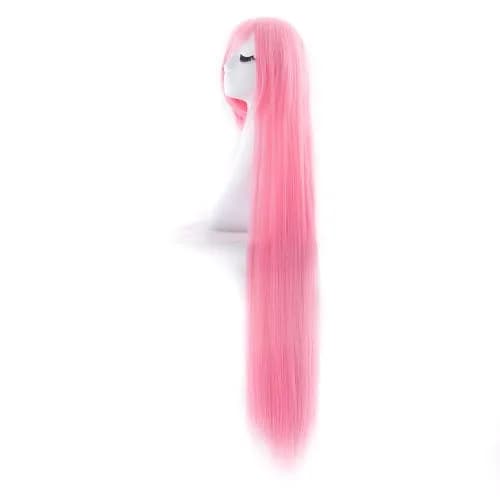 MapofBeauty Light Pink Anime Long Straight Wig 100cm (40 Inch) | Oblique Bangs Cosplay Hair thumbnail 2
