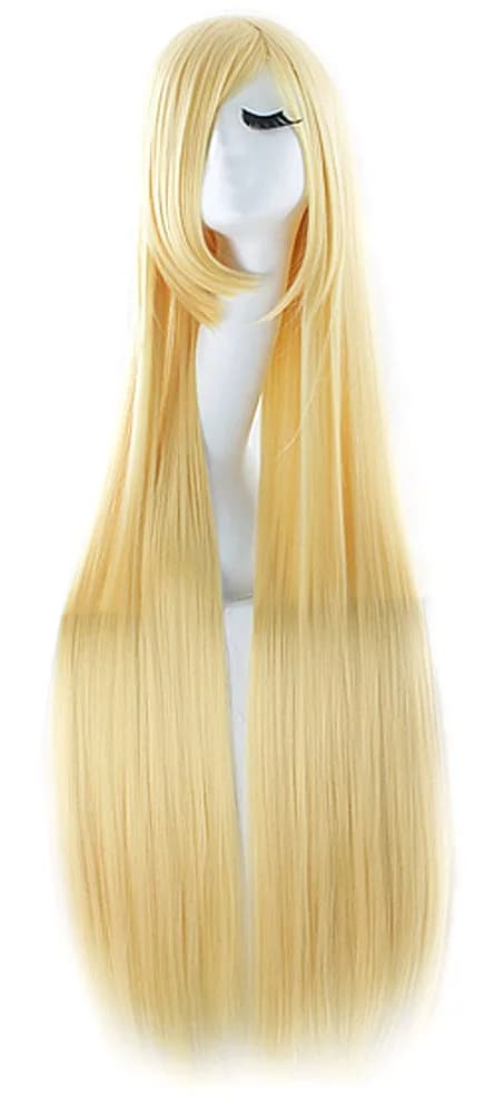 MapofBeauty Anime Long Straight Wig with Oblique Bangs, 100cm (39 Inch) Silver Gray | Heat Resistant Synthetic Fiber — Blonde