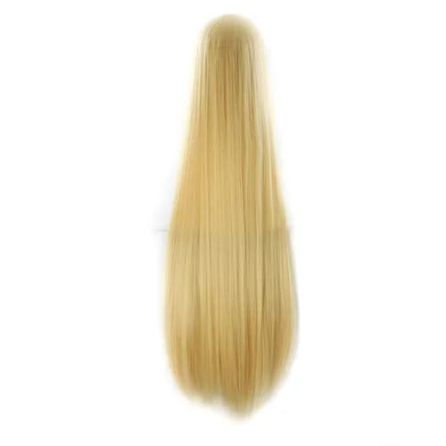 MapofBeauty 40 Inch Oblique Bangs Anime Long Straight Wig, Blonde | High Temp Fiber, Adjustable Cap thumbnail 3