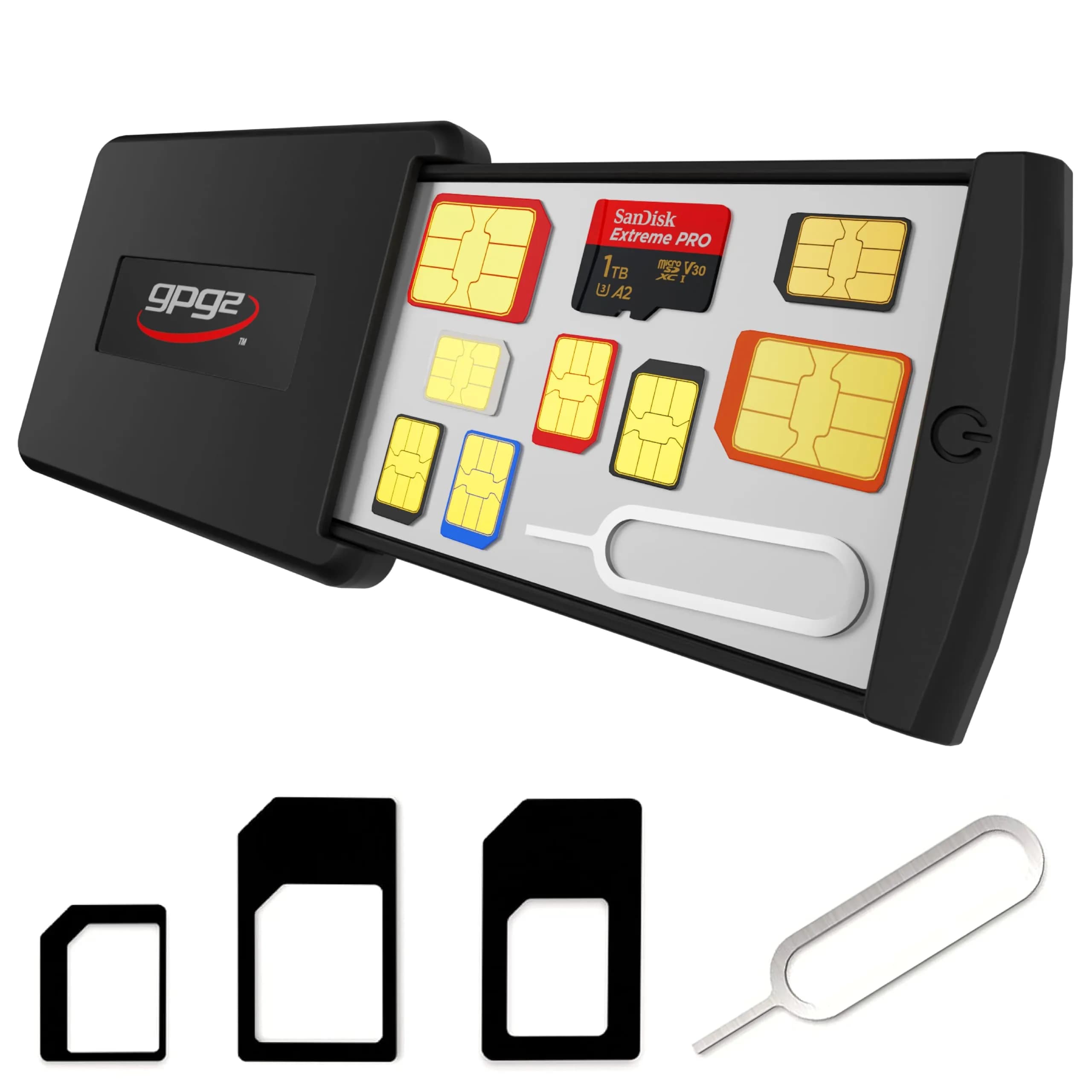 GPG2 SIM Card & Micro SD Organizer Case 3.2" x 2" | Secure Travel Storage - main product image