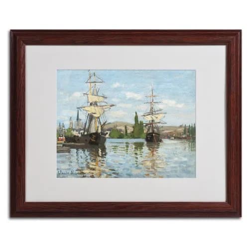 Trademark Fine Art Ships Riding on The Seine Canvas Wall Art by Claude Monet with Wood Frame, 16 by 20-Inch | Impressionist Landscape thumbnail 2