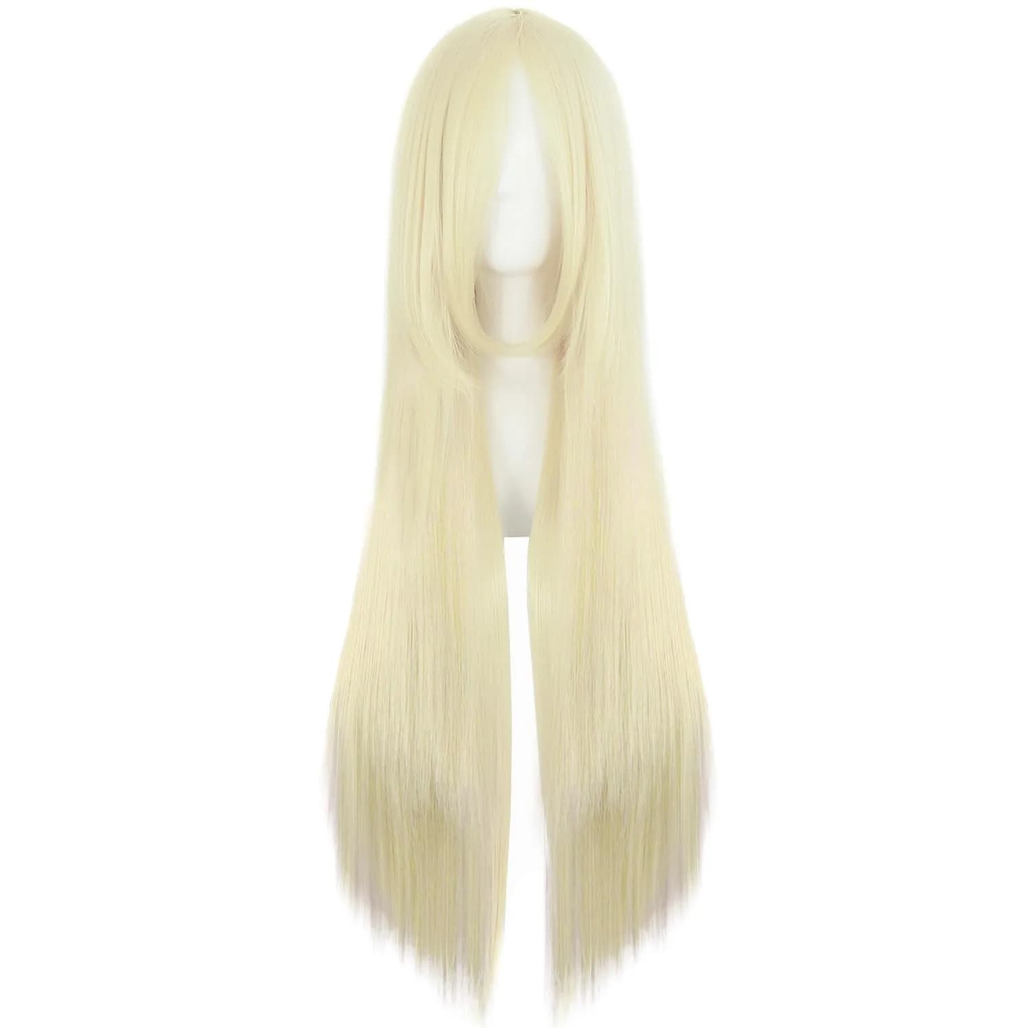 MapofBeauty 32 Inch Long Straight Anime Costume Cosplay Wig, Gray | Heat-Resistant Synthetic Hair for Cosplay & Costume Events — Light Blonde