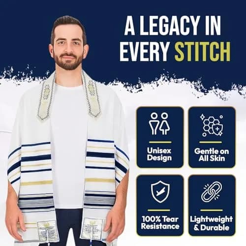 Holy Land Market New Covenant Prayer Shawl 178cm x 56cm (72 x 22 Inch) | Embroidered Acrylic Wrap with Bag thumbnail 6