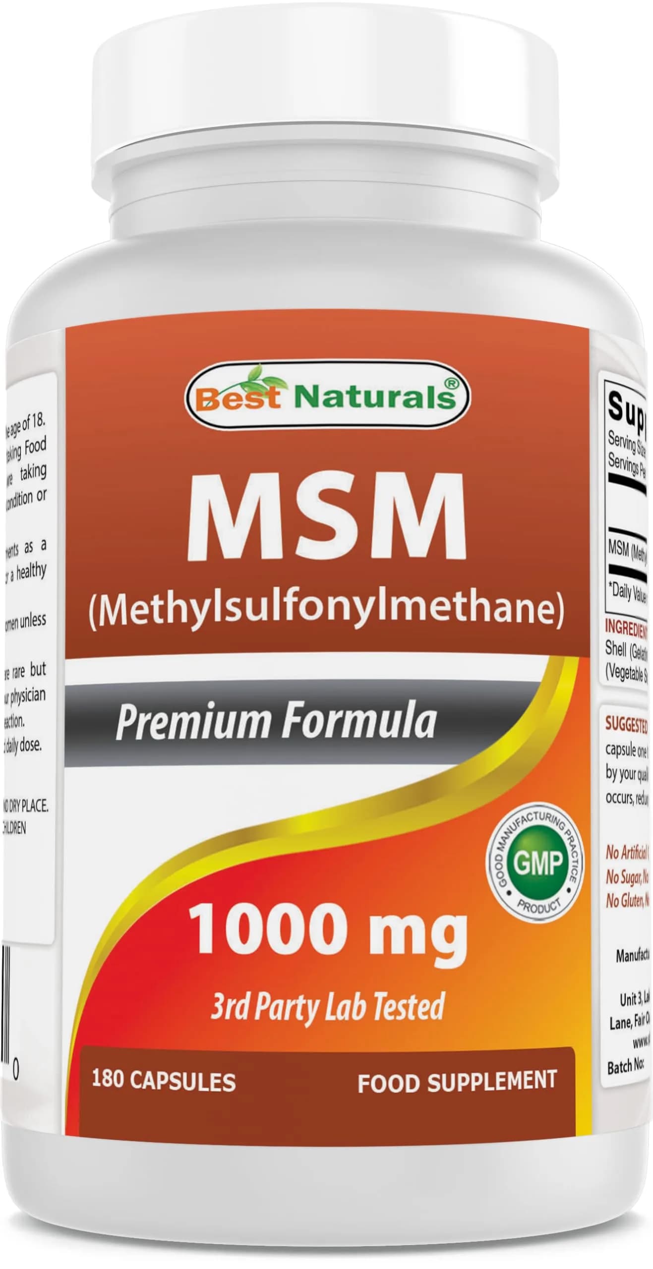 Best Naturals MSM 1000 mg 180 Capsules | Supports Bone & Joint Health, USA Import - main product image