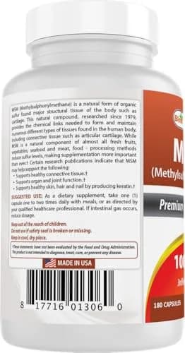 Best Naturals MSM 1000 mg 180 Capsules | Supports Bone & Joint Health, USA Import thumbnail 7