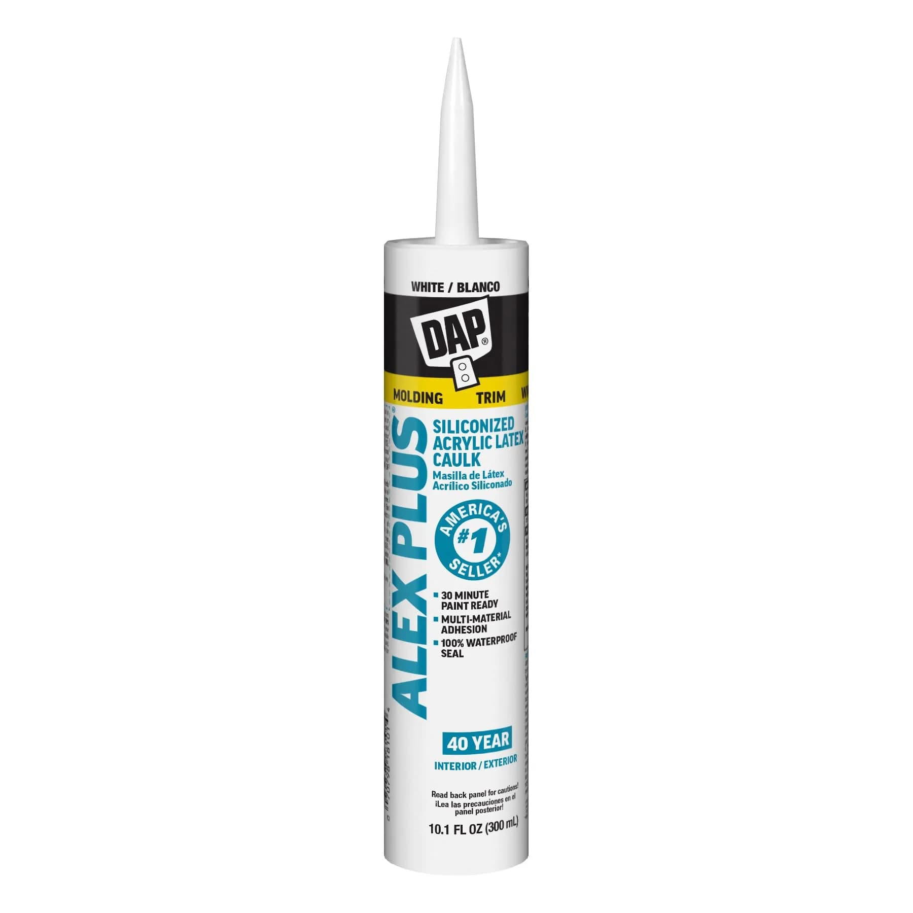 DAP Alex Plus Acrylic Latex Caulk with Silicone, White, 10.1 Oz (121.2 ml) | Pack of 12 — White