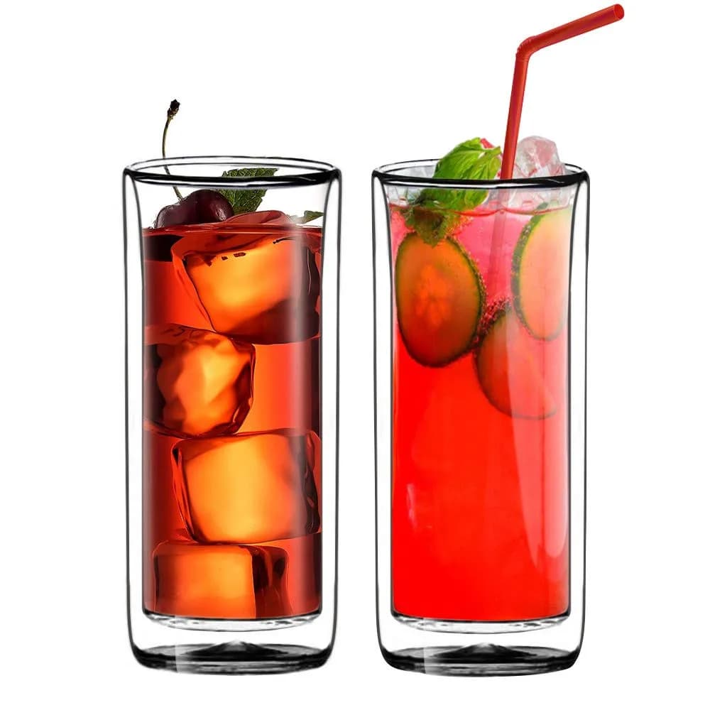 Sun's Tea 20oz Double Wall Insulated Thermo Glass Tumbler Set of 2 | Heavy-Duty, Versatile & Safe for Hot & Cold Drinks