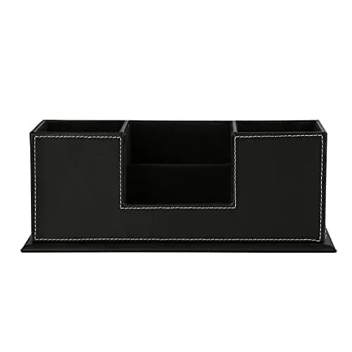 KINGFOM Double Holder Leather Desk Organizer 29.5cm (11.6in) | Organizes Pens, Phones, and Office Supplies thumbnail 4