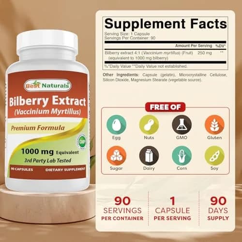 Best Naturals Bilberry Extract 1000mg Capsule (90 Count) | Supports Healthy Vision with 1000mg Per Capsule thumbnail 2