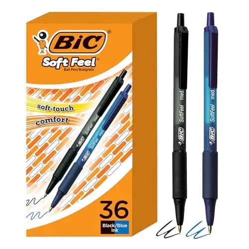 BIC Soft Feel Retractable Ballpoint Pens, 1.0 mm Medium Point, 36-Count Pack | Smooth Ink Flow for Effortless Writing thumbnail 1