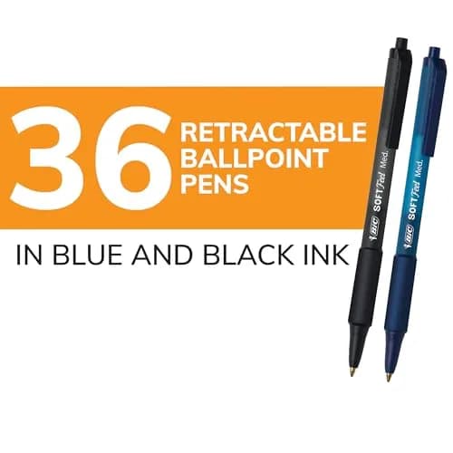 BIC Soft Feel Retractable Ballpoint Pens, 1.0 mm Medium Point, 36-Count Pack | Smooth Ink Flow for Effortless Writing thumbnail 2