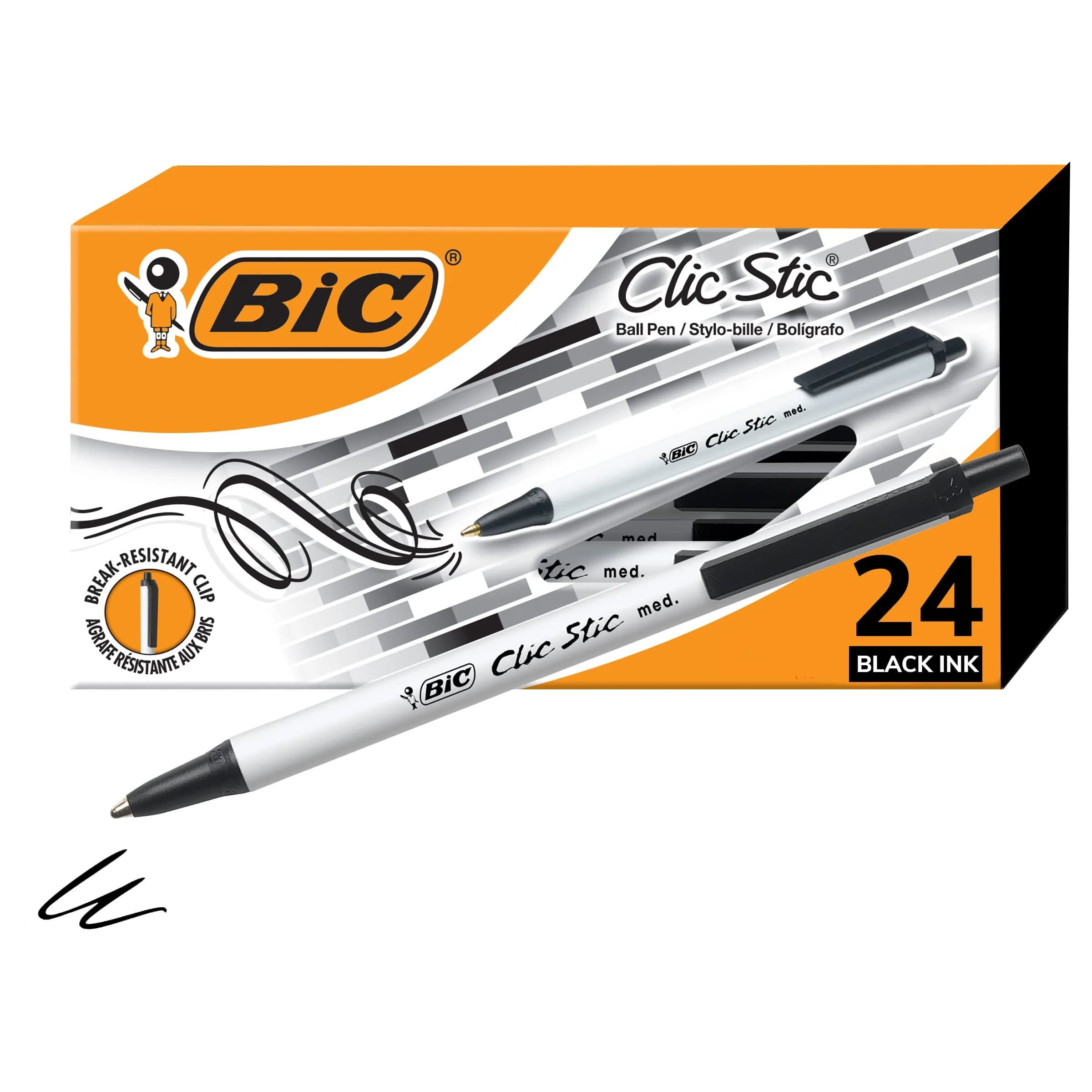 BIC Clic Stic Retractable Ballpoint Pens, Medium Point, 24-Count | Smooth Ink Flow for Students and Office - main product image