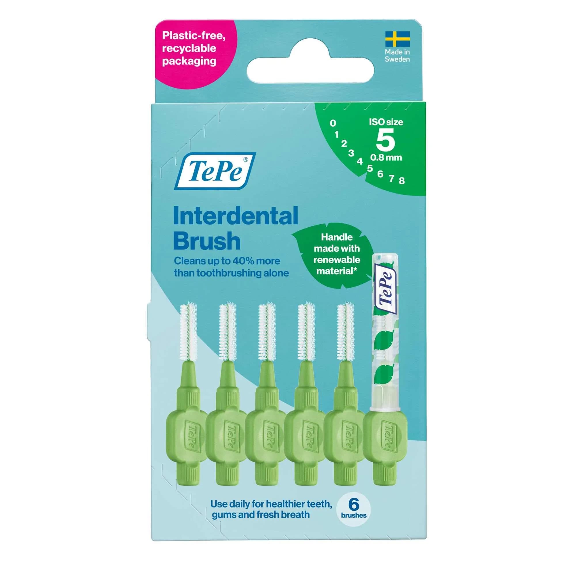 TePe Interdental Brush Original Soft 0.8mm Green | 6 Count Pack