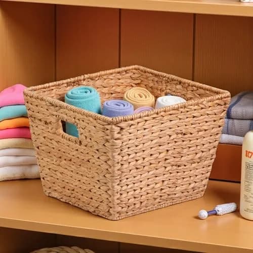 Honey-Can-Do Natural Water Hyacinth Tall Storage Basket with Built-In Handles, 15.75 x 14.5 x 12 in, Handwoven Eco-Friendly Bin thumbnail 2