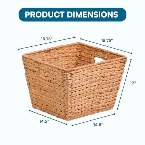 Honey-Can-Do Natural Water Hyacinth Tall Storage Basket with Built-In Handles, 15.75 x 14.5 x 12 in, Handwoven Eco-Friendly Bin thumbnail 3