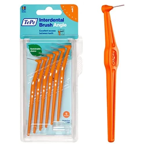 TePe Interdental Brush Angle Orange Size 1 (0.45 mm) | Angled Head for Tight Gaps thumbnail 1