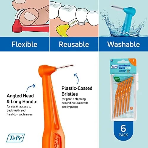 TePe Interdental Brush Angle Orange Size 1 (0.45 mm) | Angled Head for Tight Gaps thumbnail 5