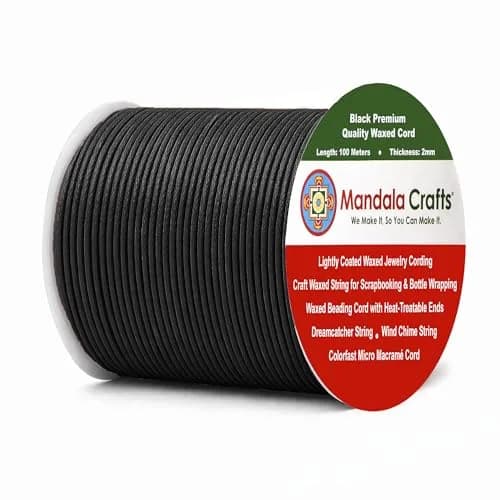 Mandala Crafts Black Waxed Cotton Cord 2mm Diameter 109 Yards | Durable Jewelry Making Thread for Bracelets & Necklaces thumbnail 1