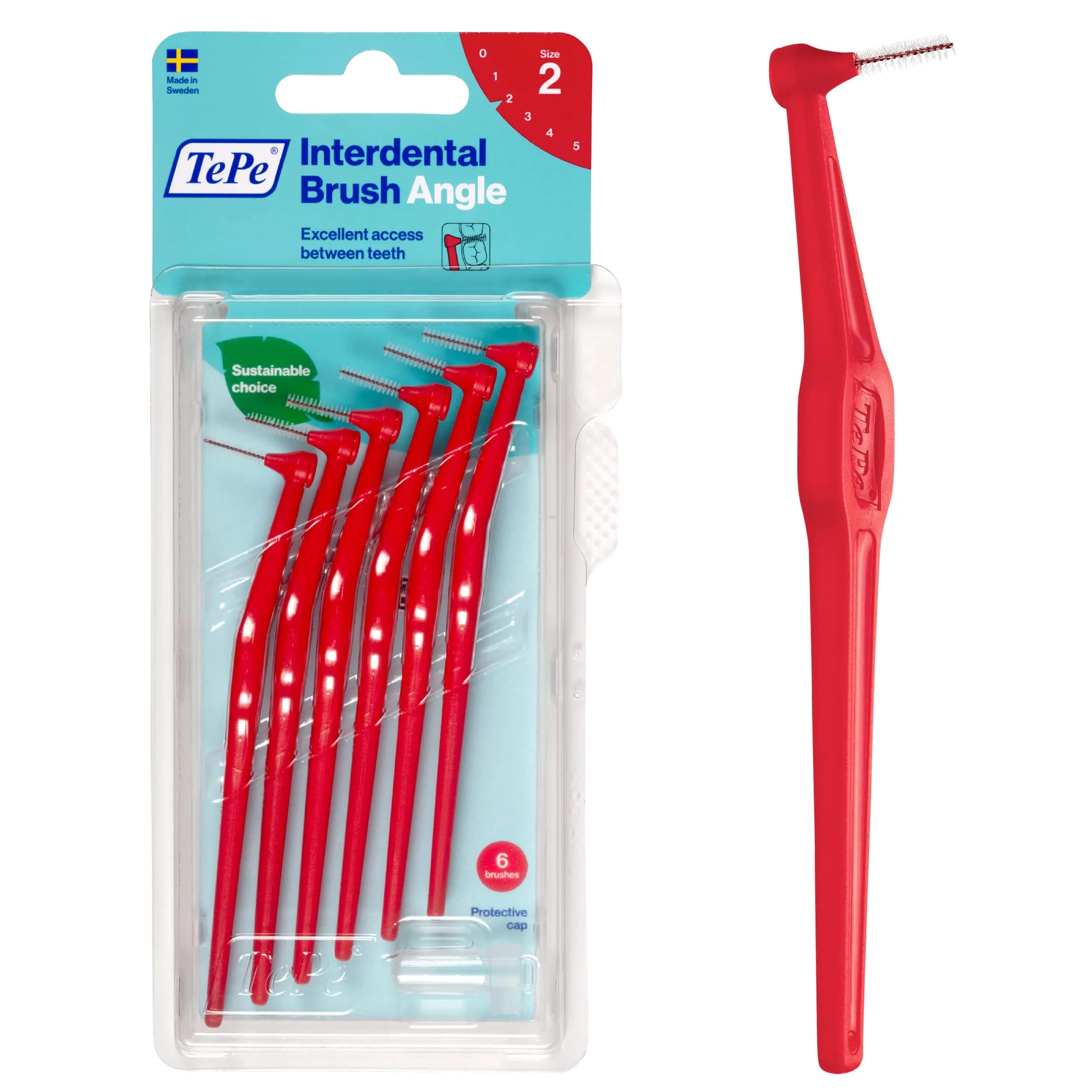 TePe Interdental Brush Angle Mixed Pack | 6 Count (Pack of 1) — Red