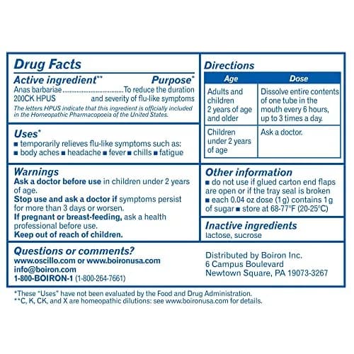 Boiron Oscilloccinum Homeopathic Flu Medicine 12 Doses (0.04 oz each) | Non-Drowsy, Non-Habit Forming thumbnail 4