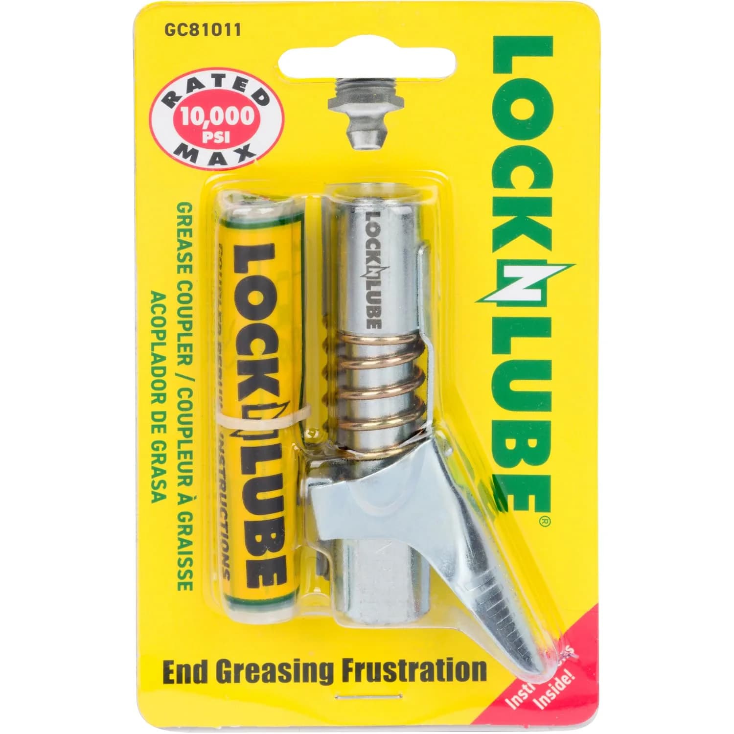 LockNLube Patented Locking Grease Coupler (Pack of 2) | Secure Leak-Free Seal, Rebuildable Design, 10,000 PSI Rated — NPT With Spare Rebuild Kit