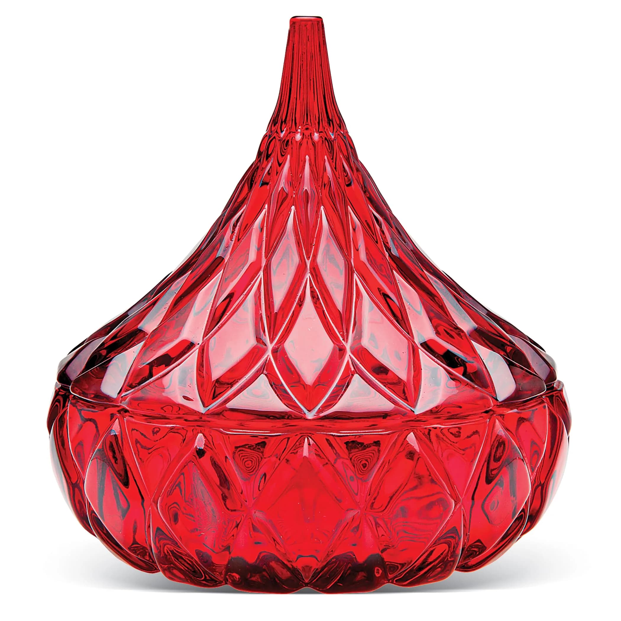 Godinger Hershey Kiss Shaped Crystal Candy Dish with Lid | 5L (1.69 Gallon) Capacity — Red Glass