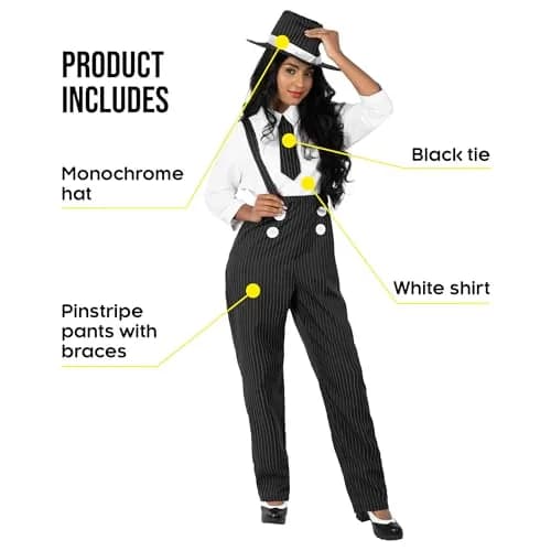 fun shack, Gangster Costume Women, Halloween Costumes for Women, S | 1920s Mobster Style with Comfortable Fit thumbnail 7
