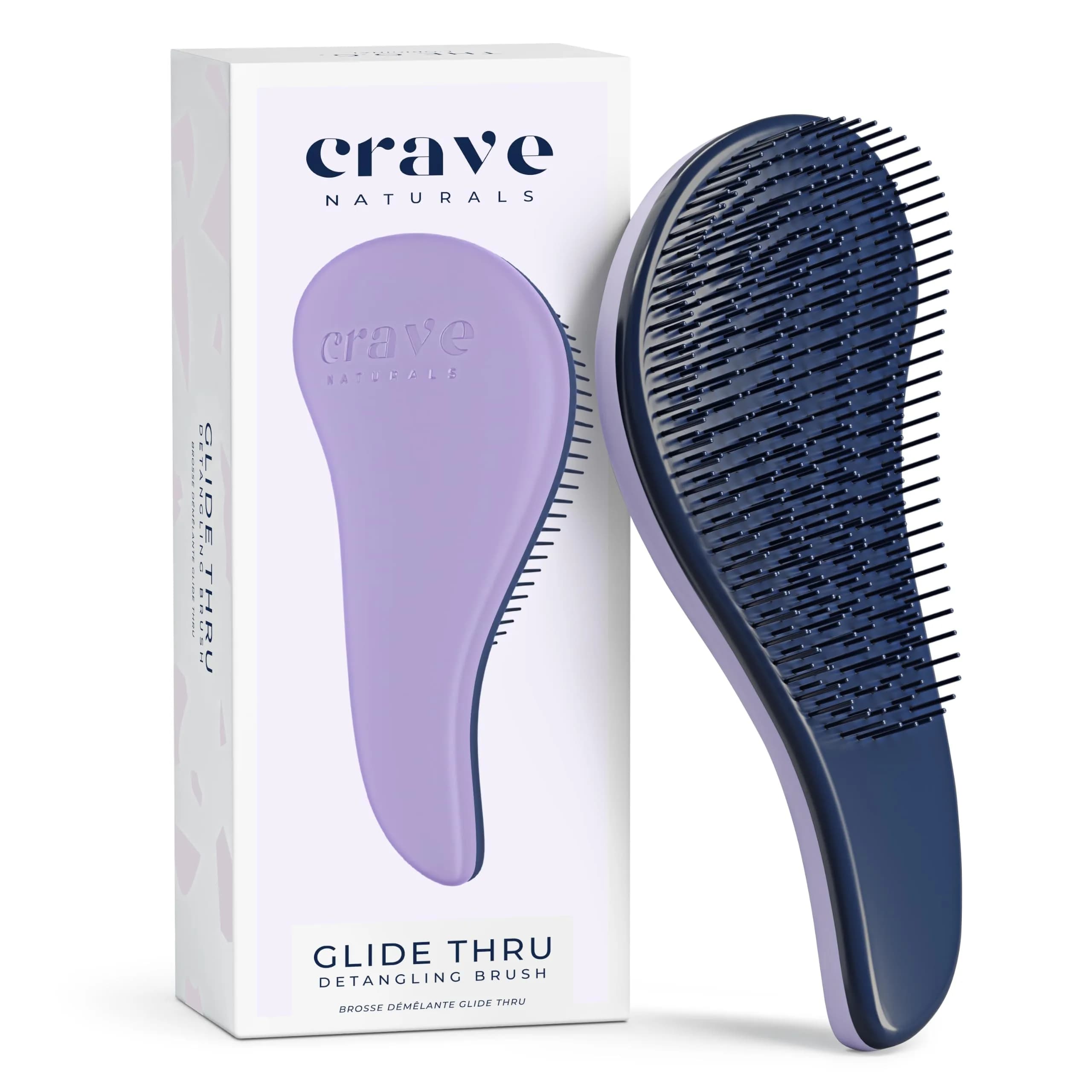 Crave Naturals Glide Thru Hair Brush - Detangler Brush for Curly, Straight, Wet or Dry Hair - Gentle Detangling Brushes for Adults, Kids, Toddlers - Hair Accessories for Women, 19cm (7.5") x 7.6cm (3") - Purple — Purple